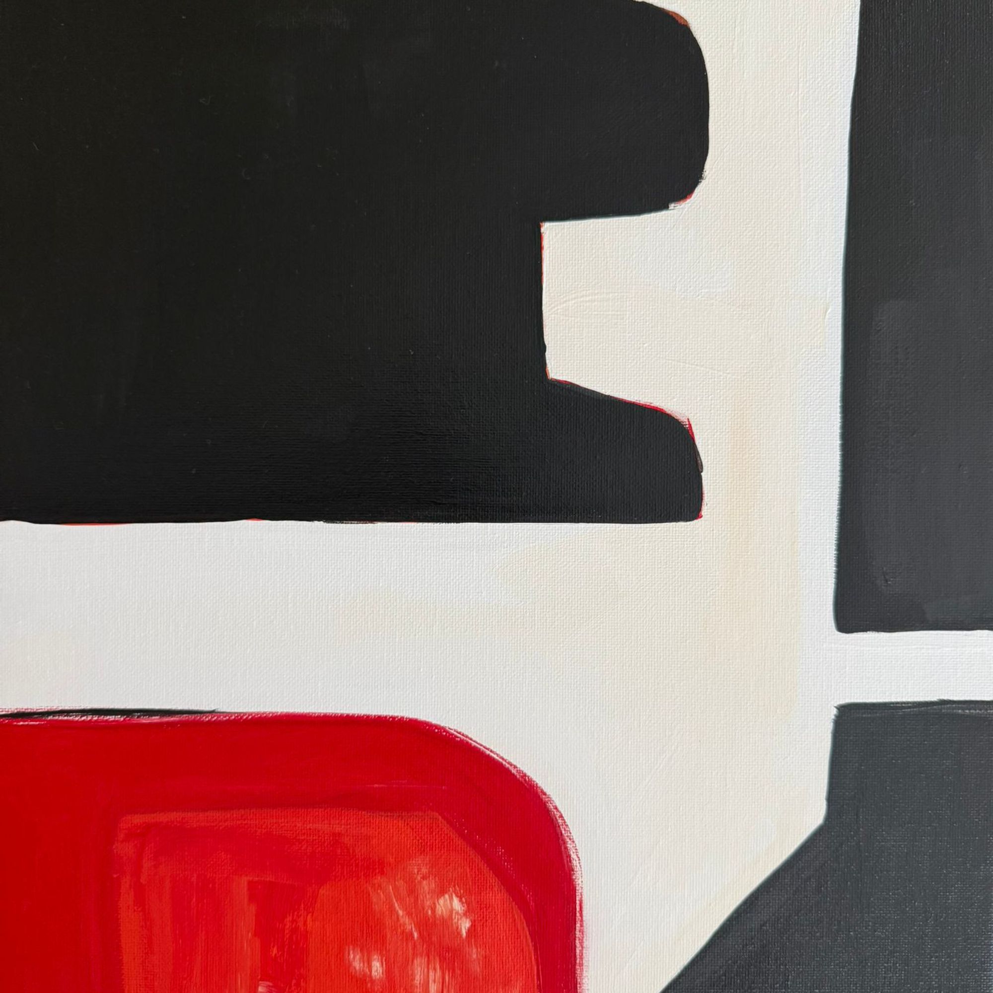 Abstract contemporary painting in black, ivory, and vermillion red by Maria Kruschewsky